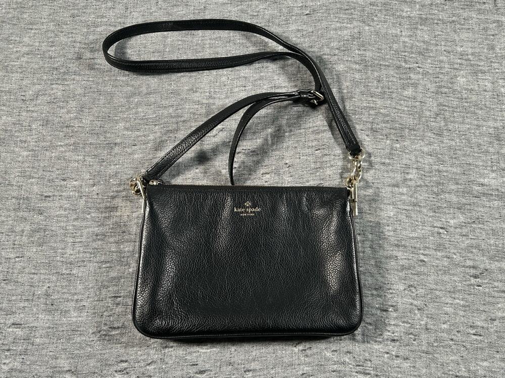 Kate Spade Leila Black Pebbled Leather Triple Gusset Crossbody Everyday Bag